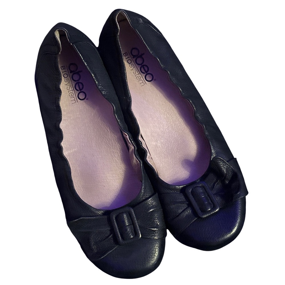 Abeo Womens Black Leather Tabitha Ballet Flats Buckle BioSystem Comfort Shoes 10